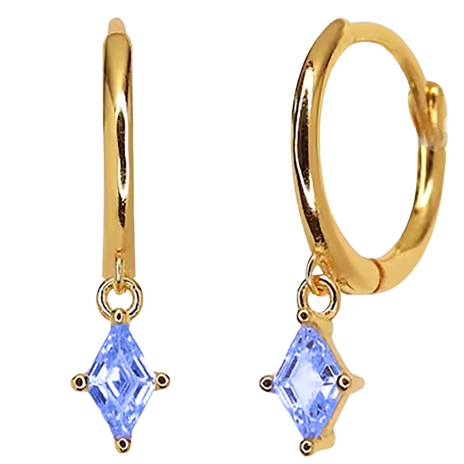 Tiny Aquamarine March Birthstone Dangle Rook Hoop