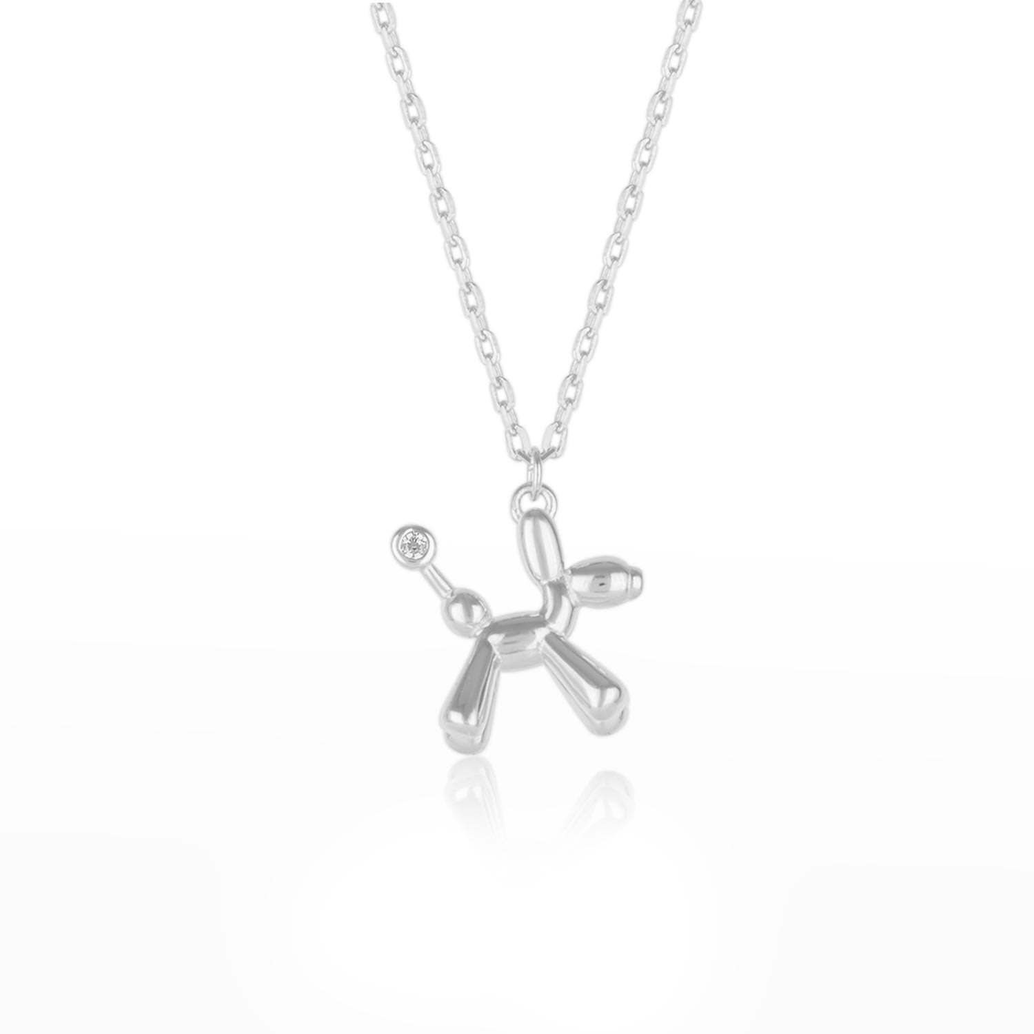 Balloon Dog Poodle Necklace In Sterling Silver