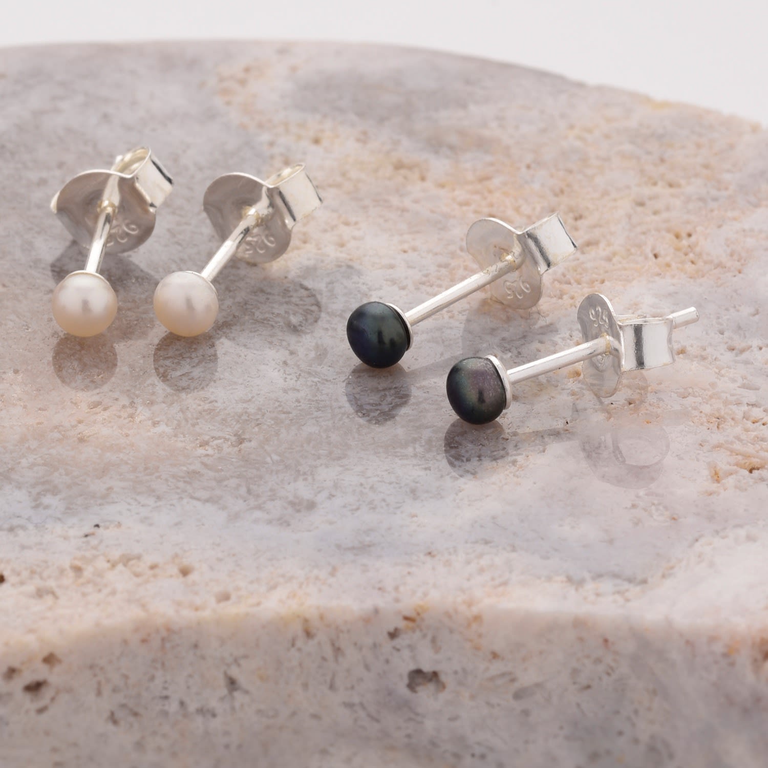 Tiny Button Stud Pearl Earrings Peacock