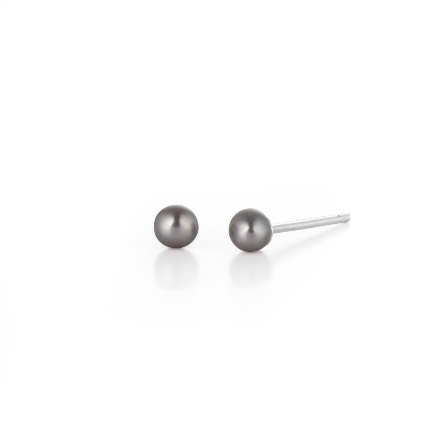 Tiny Button Stud Pearl Earrings Silver