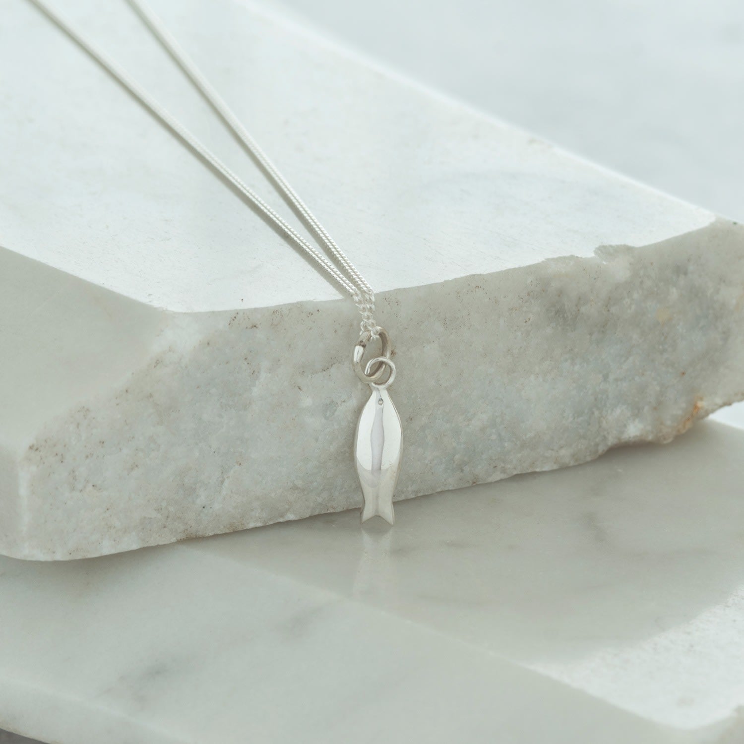 Tiny Fish Pendant Necklace Sterling Silver