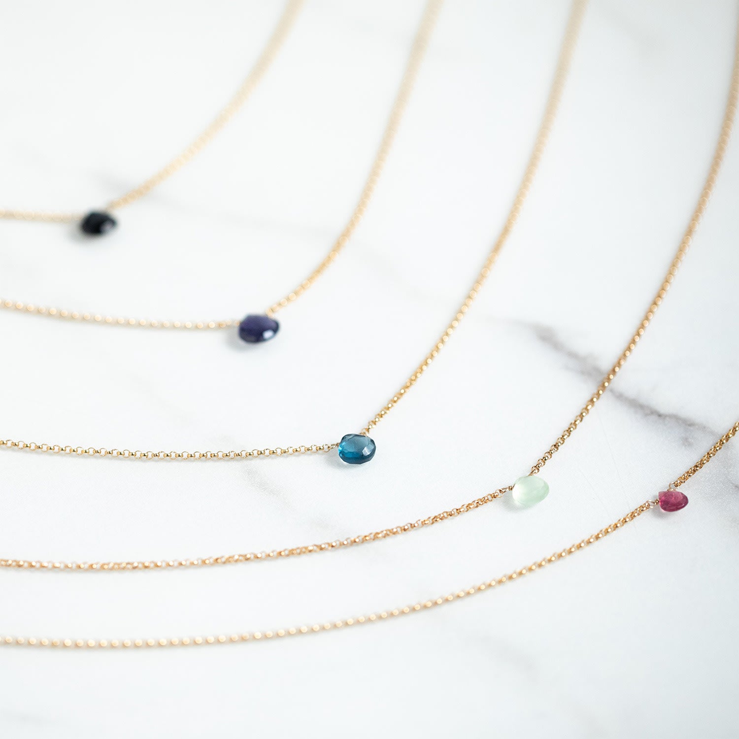 Tiny Gemstone Necklace - Aquamarine - March Birthstone - Fourteen Karat Gold-Filled