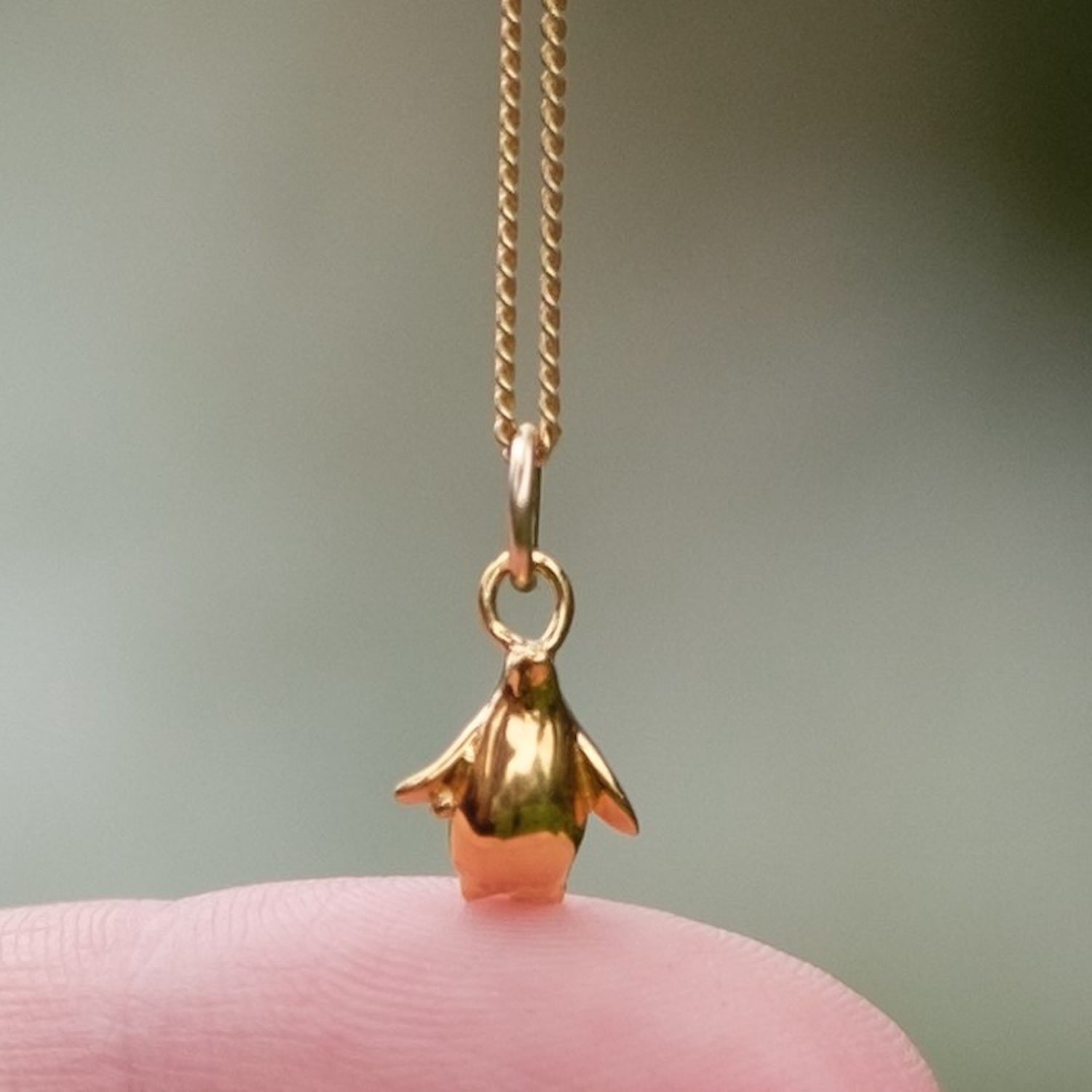 Tiny Penguin Pendant Necklace Gold Vermeil
