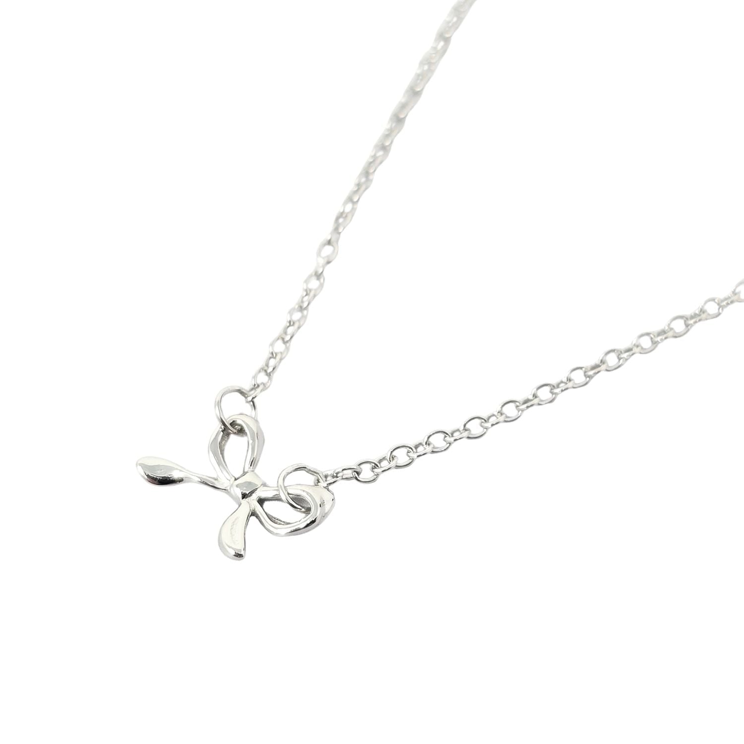 Tiny Small Bow Tie Ribbon Sterling Silver Necklace