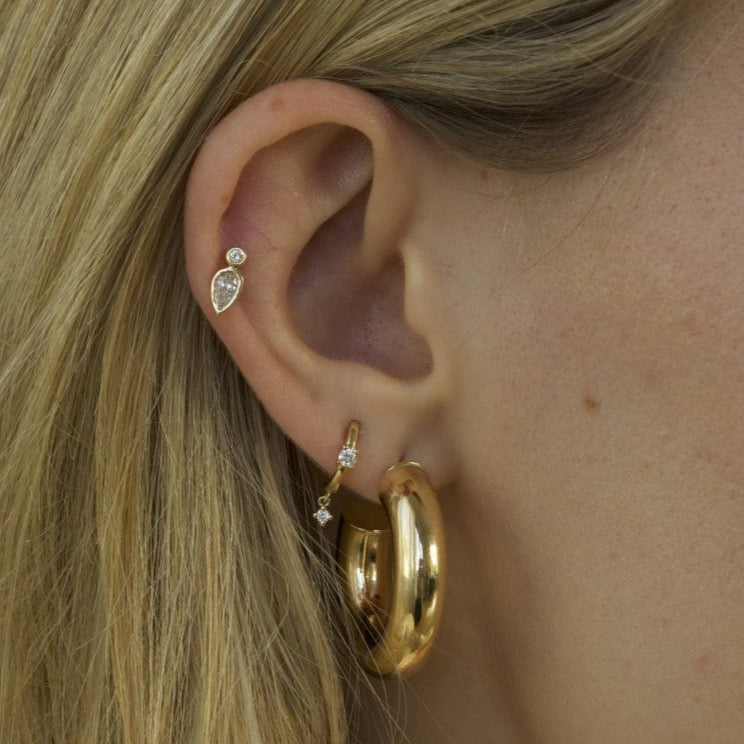 Gold Prong Diamond Drop Huggie Earring