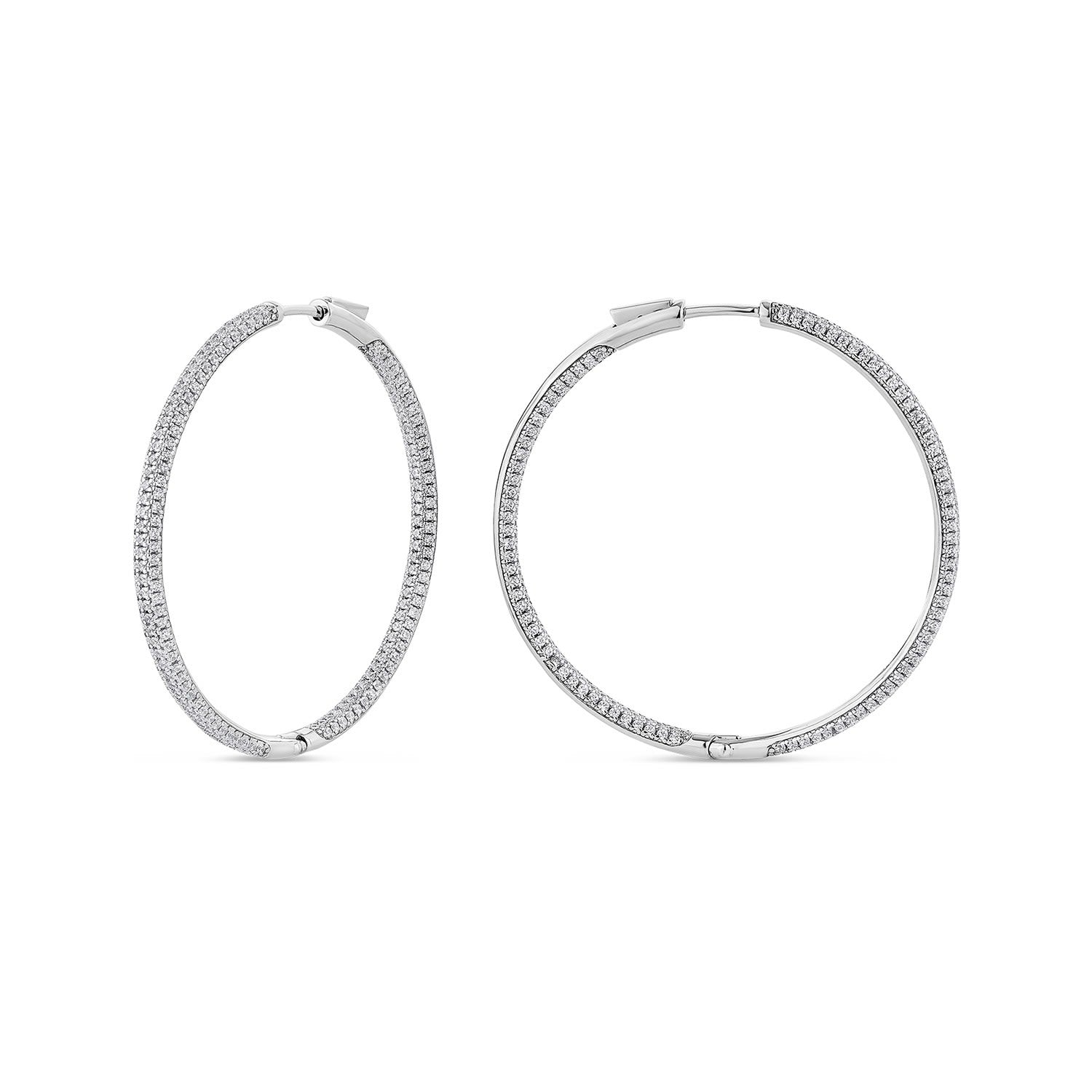 Pursuit Pave Hoops With Man Made Cz Diamond Stimulant In Sterling Silver