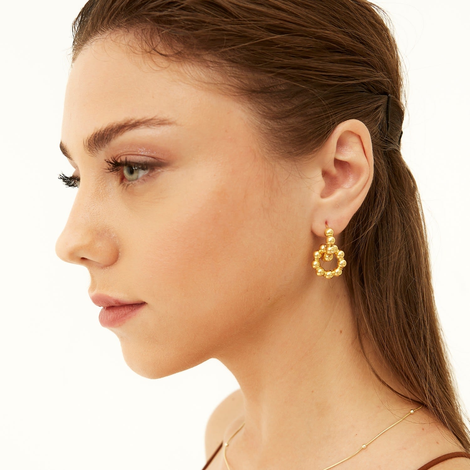 Large Lapped Bead Sterling Silver Earring - Gold