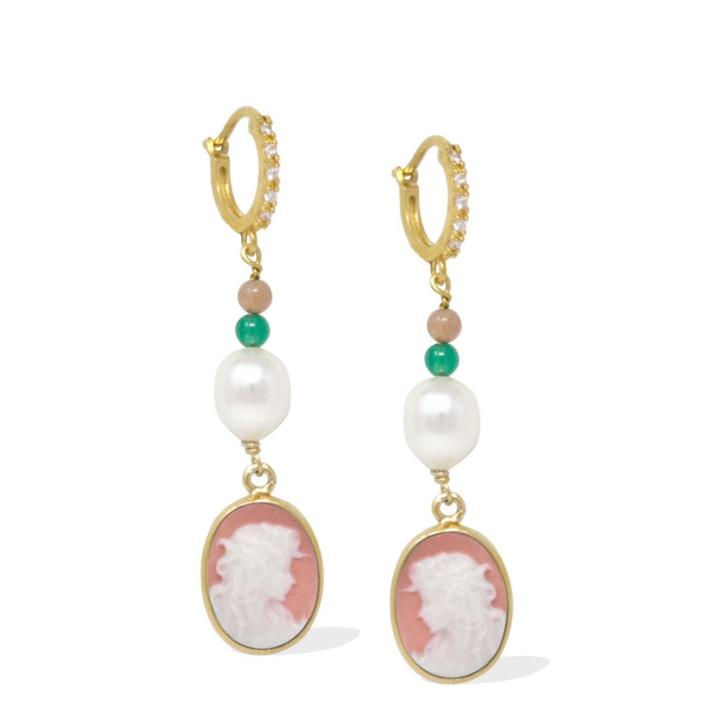 Little Lovelies Gold-Plated Pink Cameo Hoop Earrings