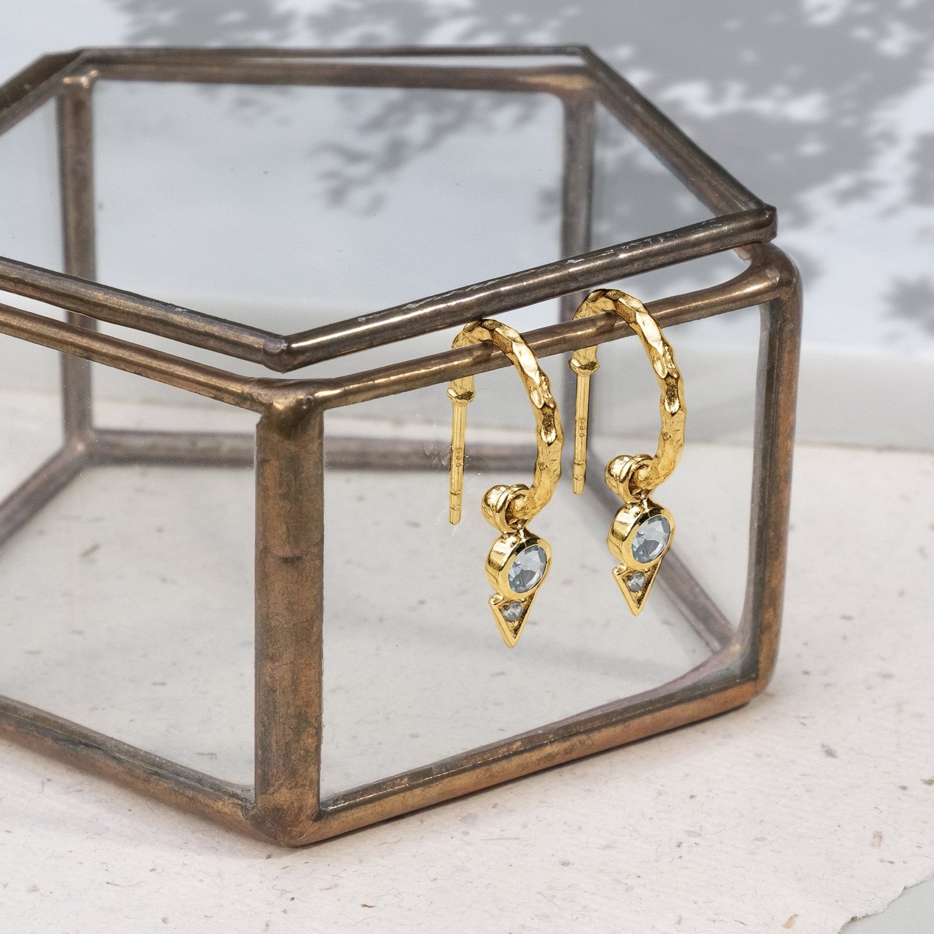Trikona Peace Gold Vermeil Hoop Earrings - Blue Topaz