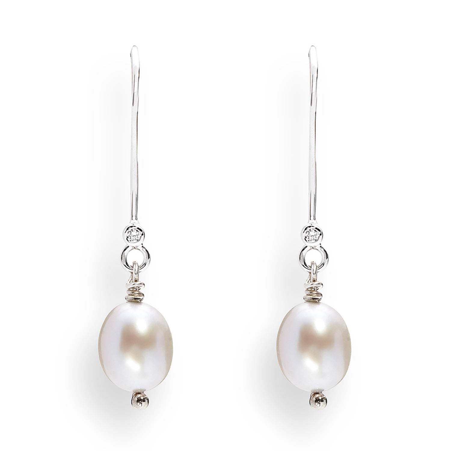 June Birthday White Pearl Earrings In White Gold