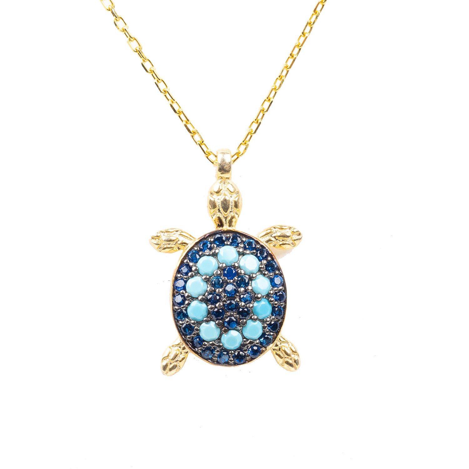 Turquoise Turtle Pendant Necklace Gold