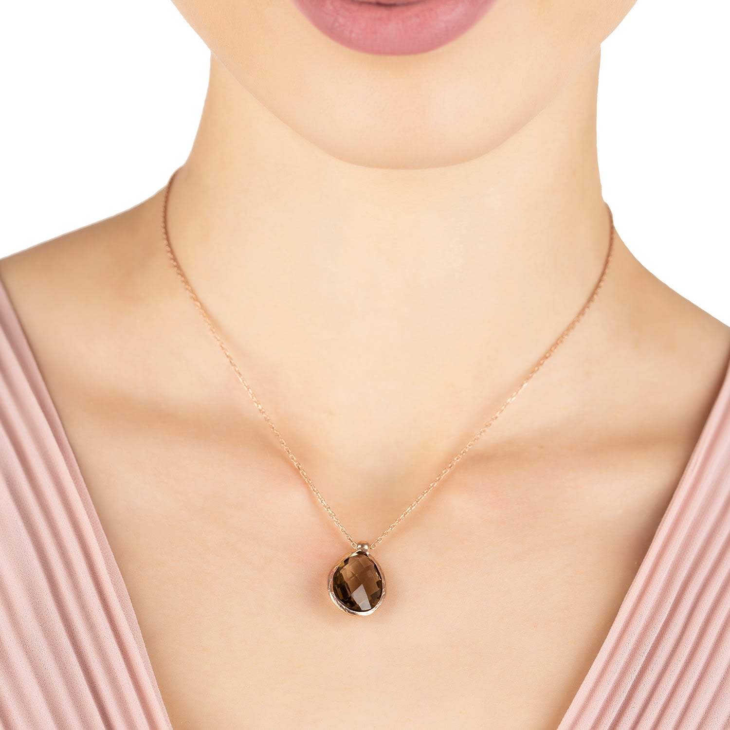 Petite Drop Necklace Rosegold Smokey Quartz Hydro
