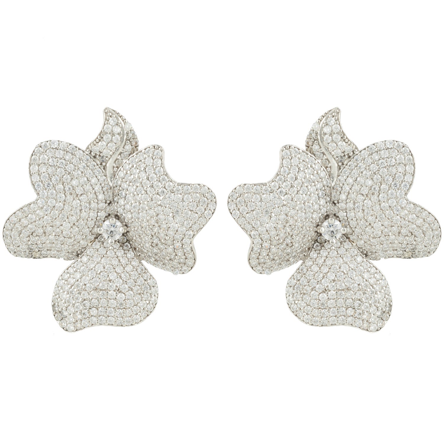 Flower Large Stud Earrings Silver