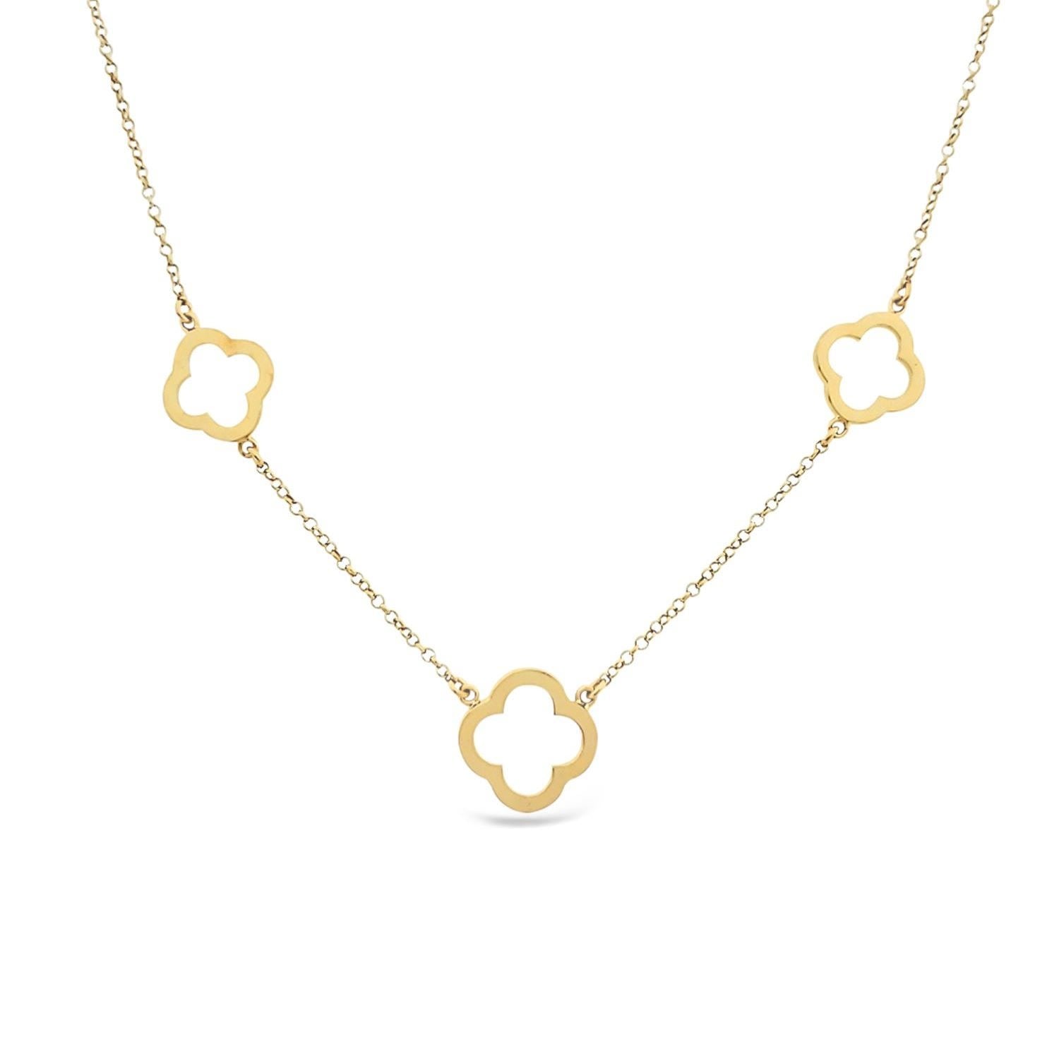 Three Open Four Clover Necklace - Gold