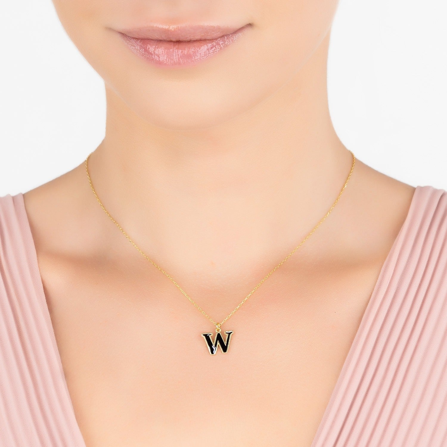 Initial Enamel Necklace Gold W