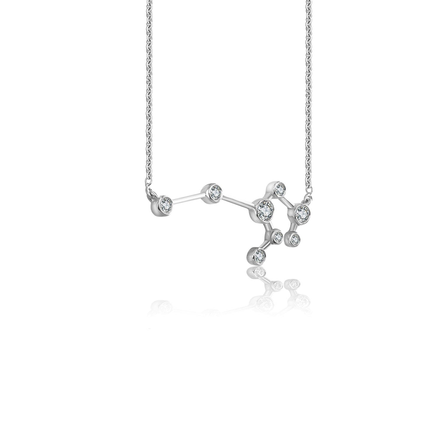 Leo Zodiac Constellation Necklace 18K White Gold & Diamond