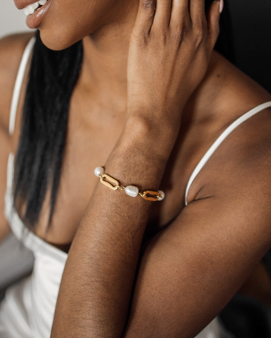 Harriet Freshwater Baroque Pearl Rectangular Link Chain Bracelet