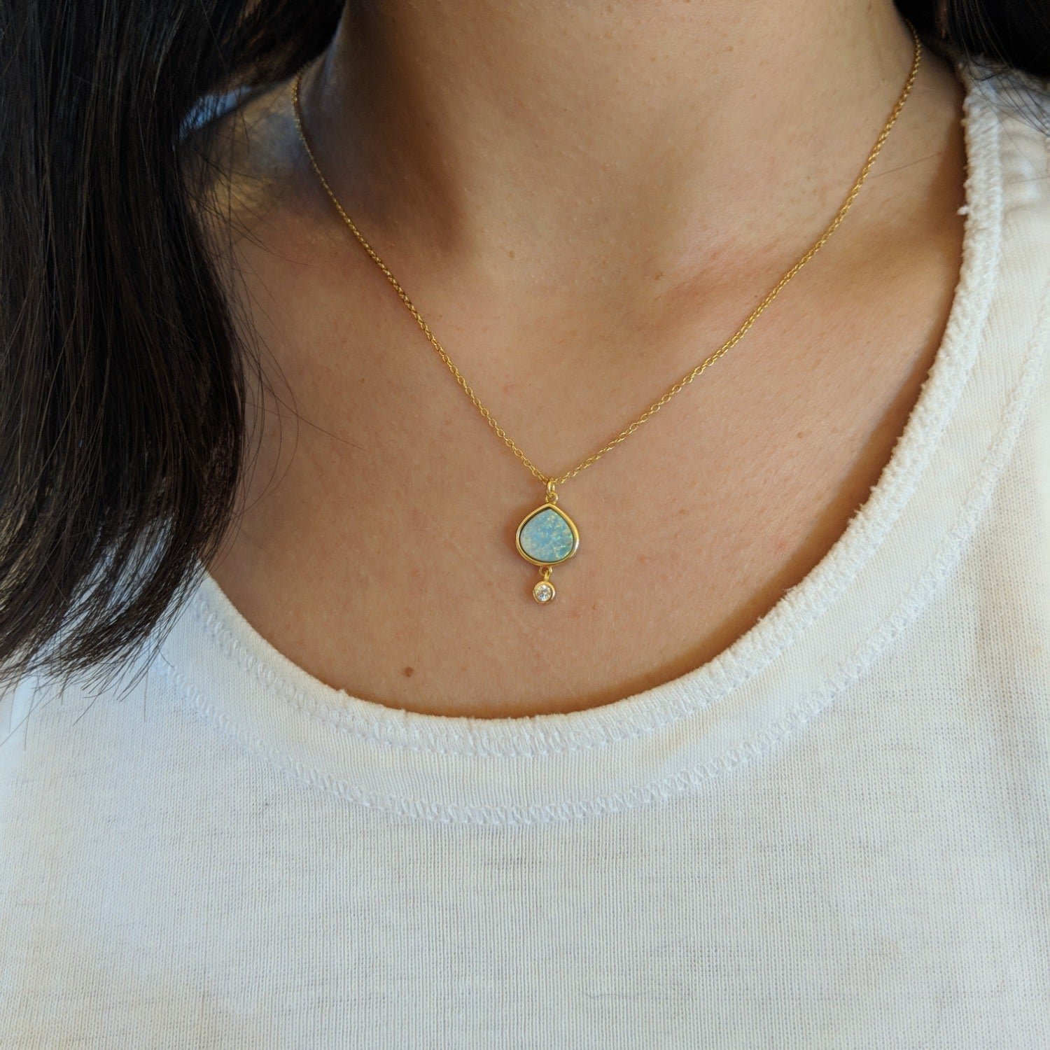 Best Friend Green Opal Pear Necklace With Crystal Drop