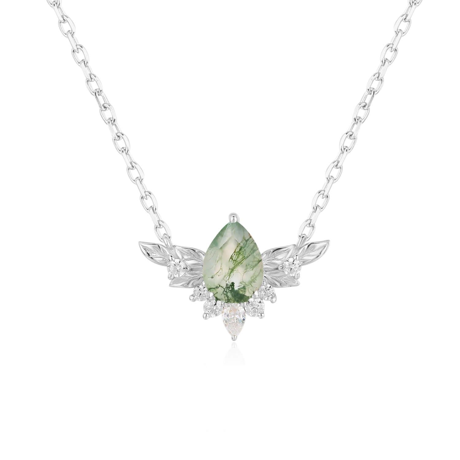 To Bloom Again Moss Agate White Gold Vermeil Necklace