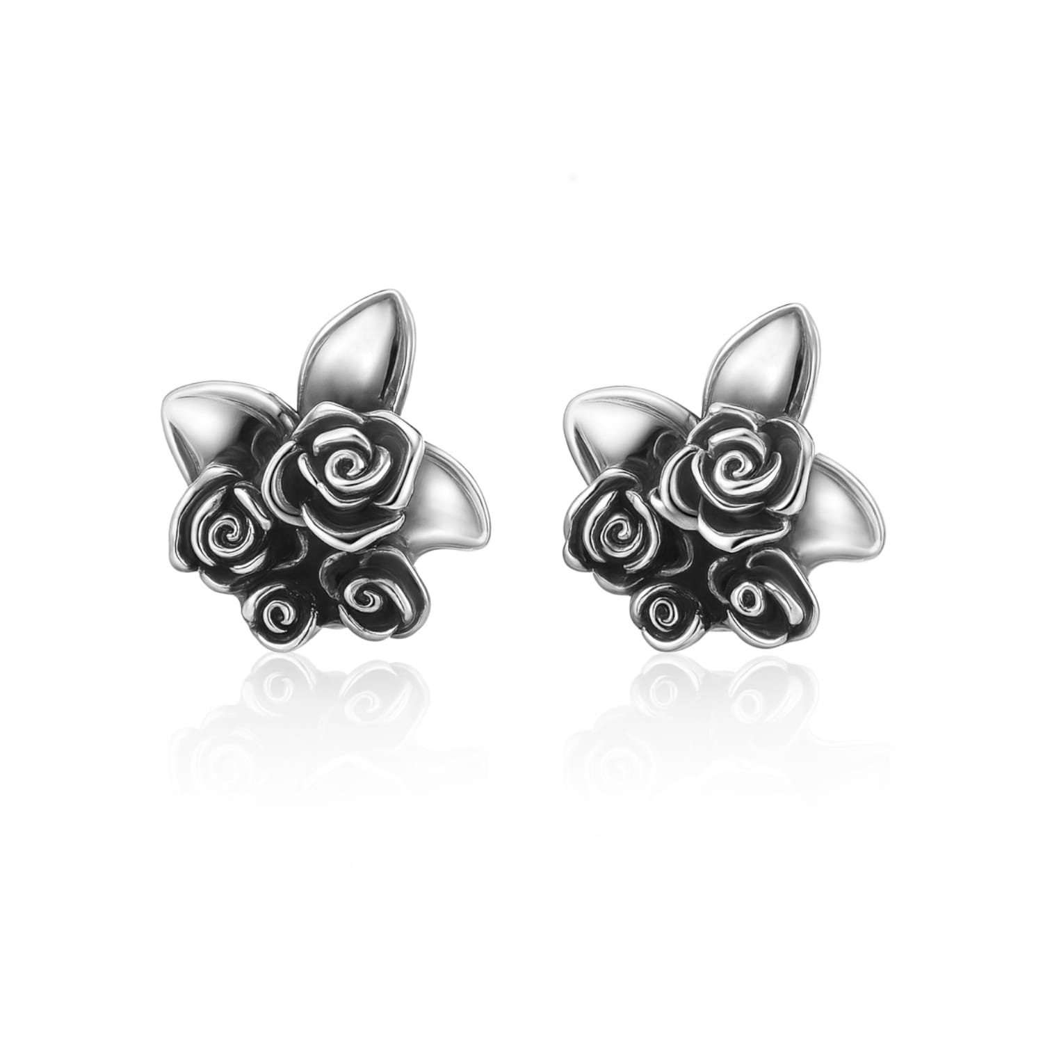 Together Sterling Silver Stud Earrings – Elegant Carved Rose And Leaf Jewelry, Romantic Gift Idea For Women