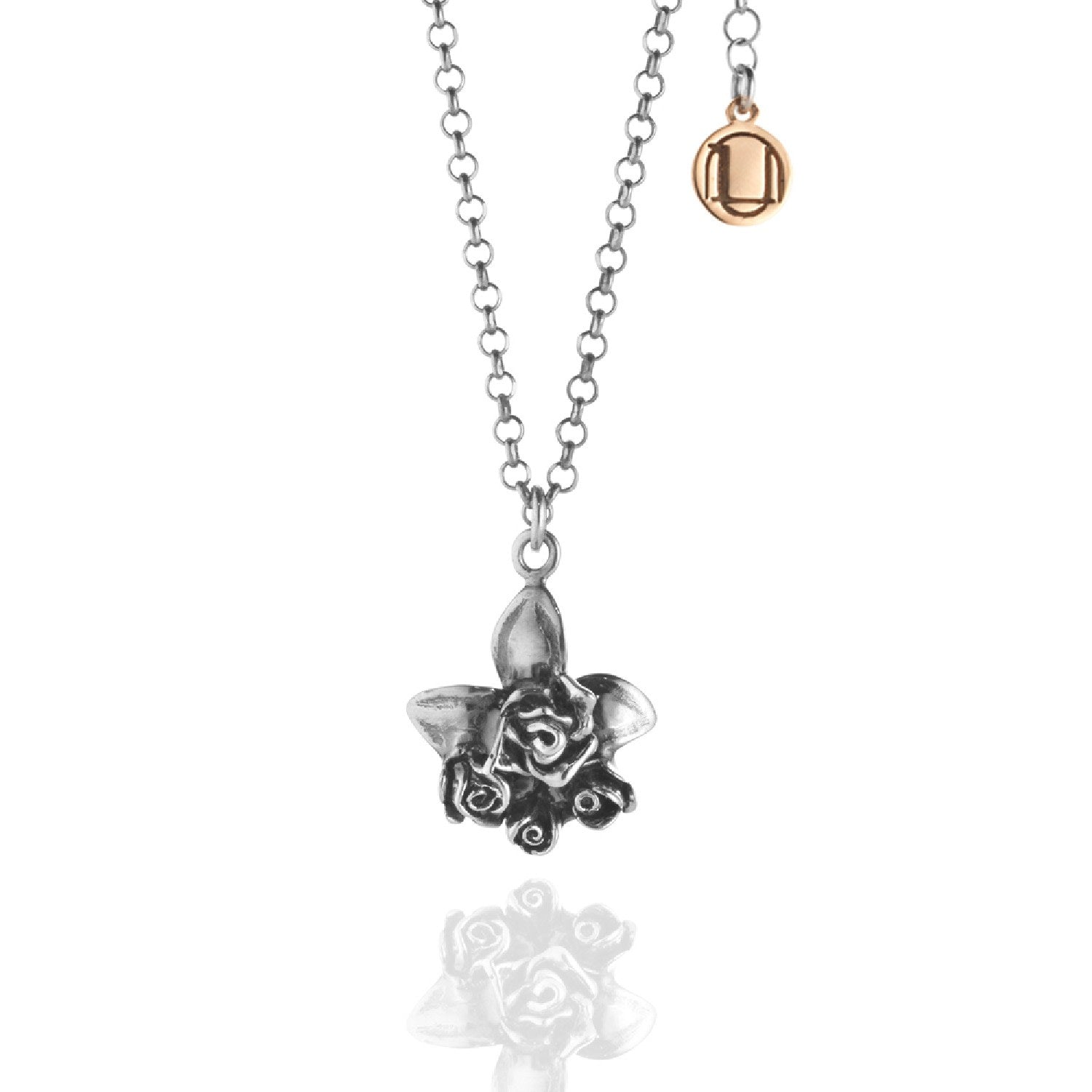 Together Necklace In Sterling Silver – Elegant Jewelry With Sculpted Roses And Leaves, Romantic Gift Idea For Women