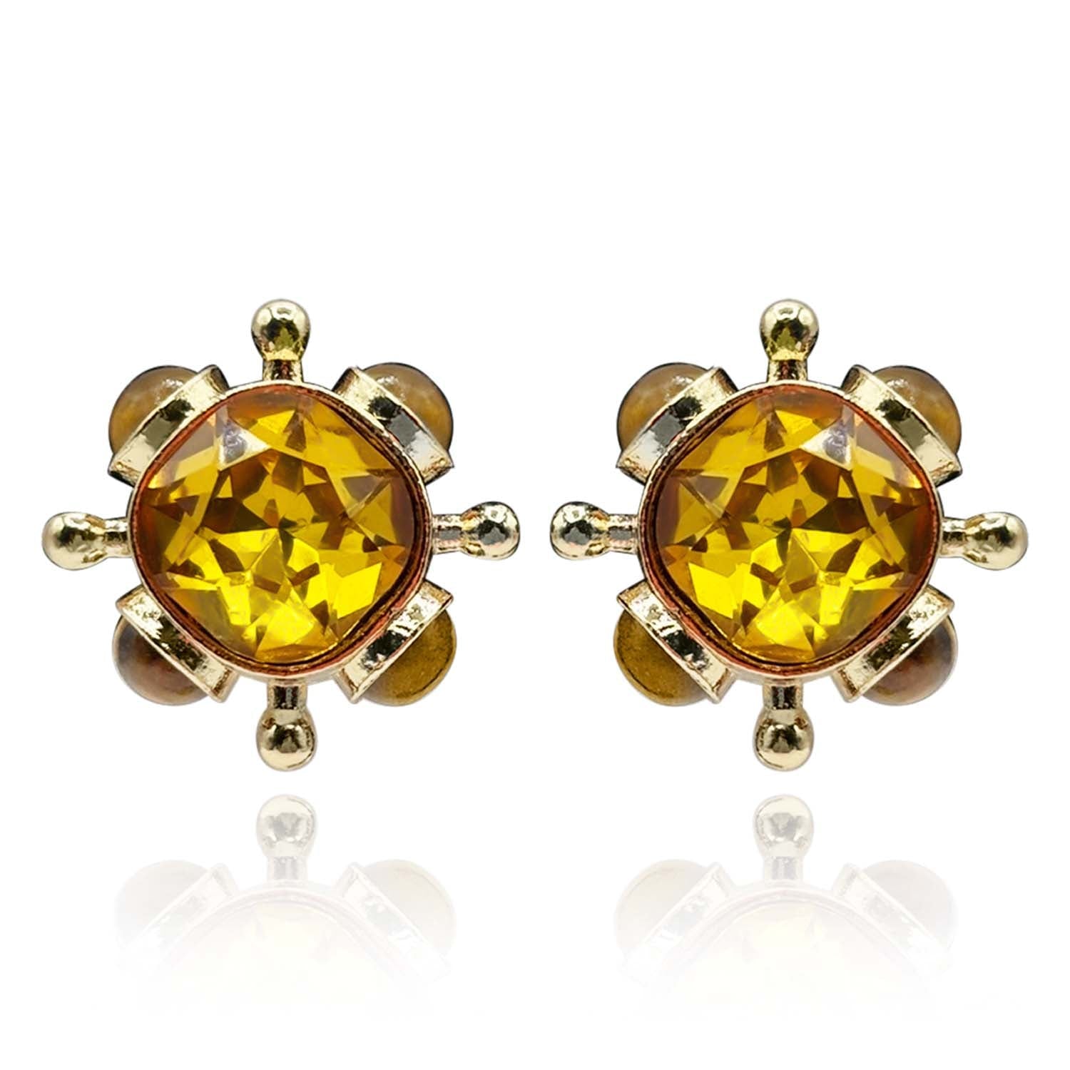 Topaz And Tigereye Sputnik Clip On Earrings