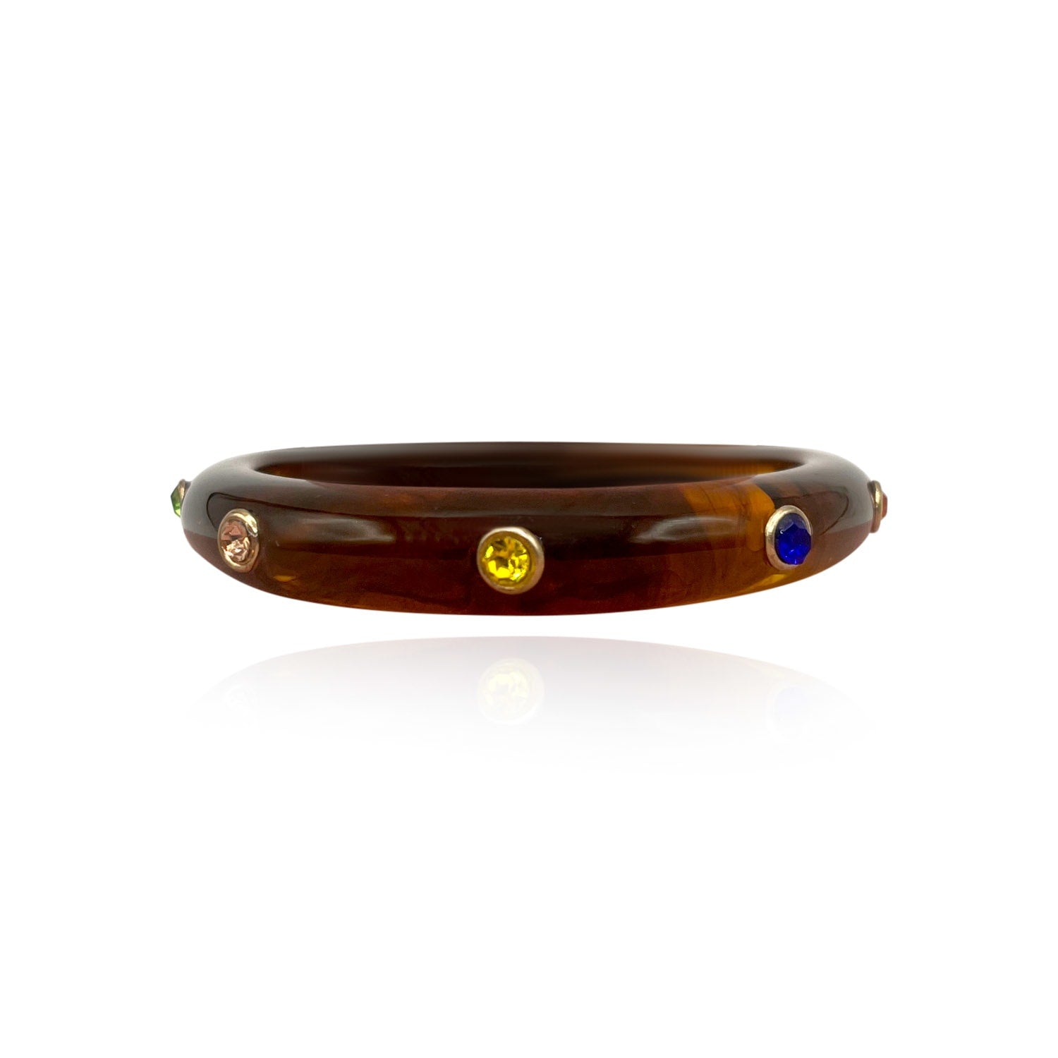 Tortoise Resin Bangle With Multi-Color Crystals