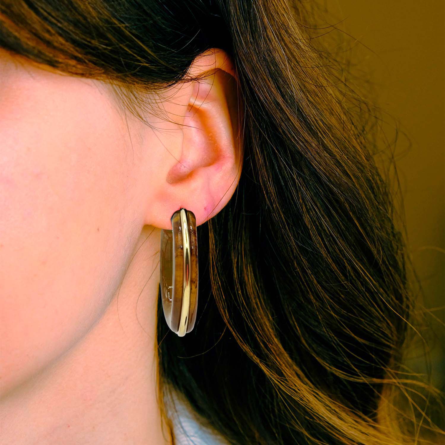 Tortoise Resin Hoop Earrings With Gold Stripe