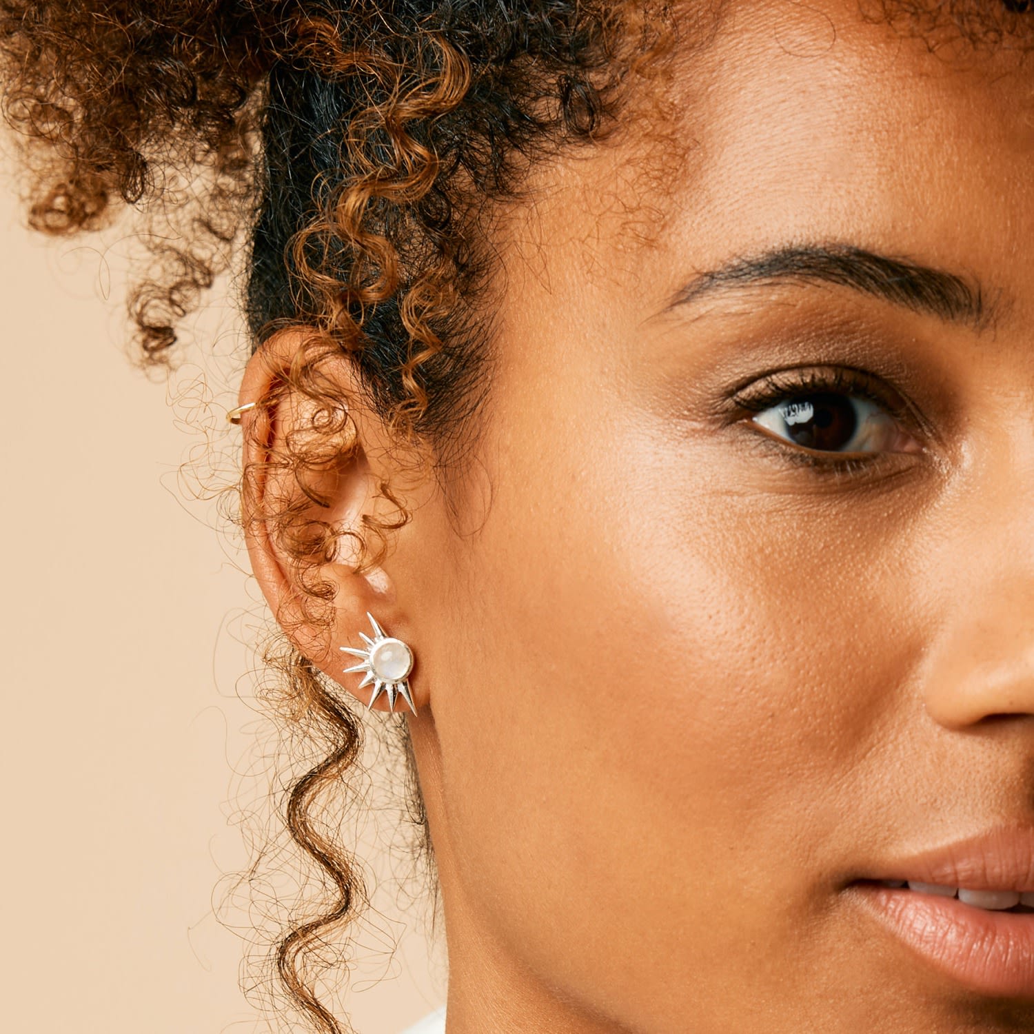 Total Eclipse Silver Statement Stud Earrings - Moonstone