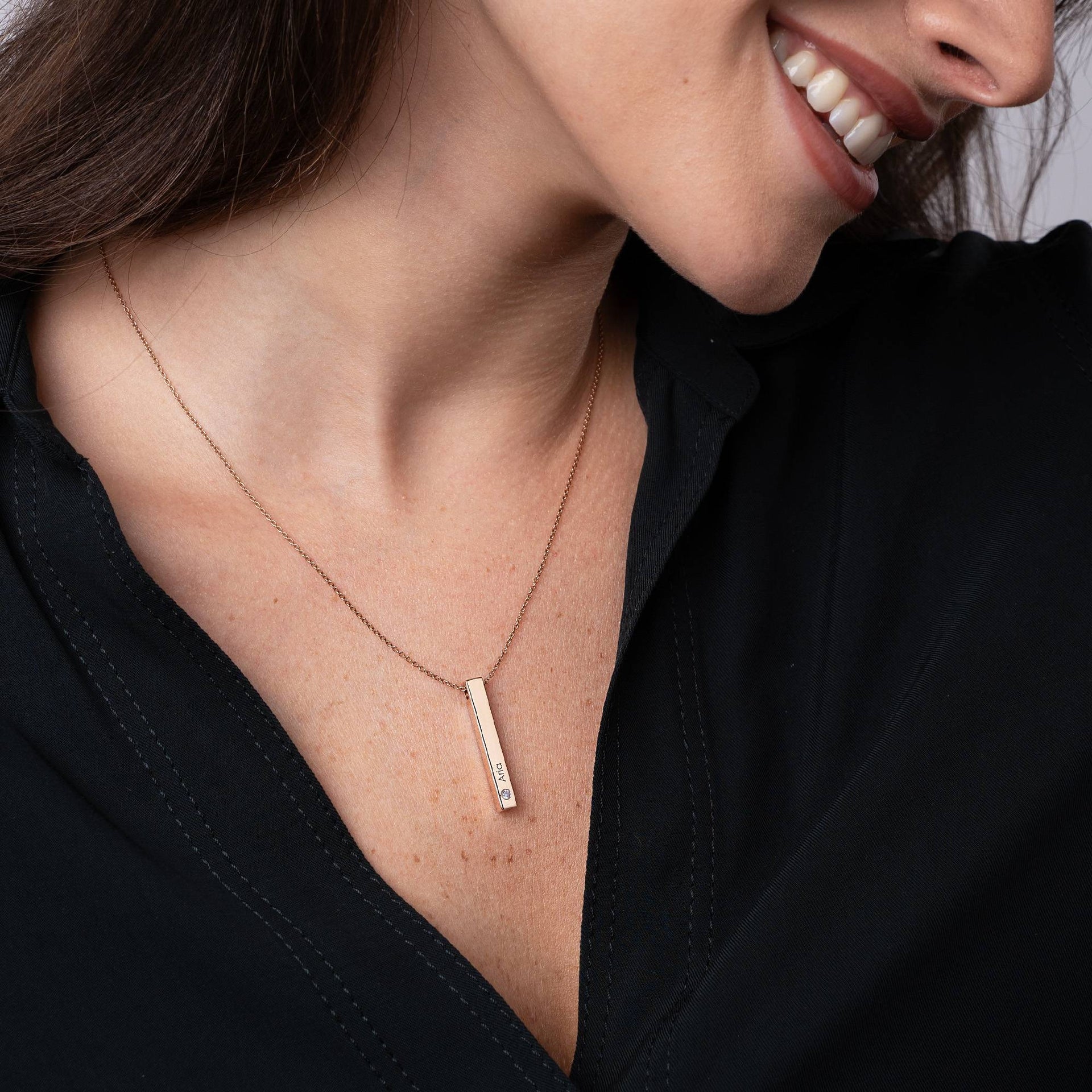 Totem 3D Bar Necklace with Birthstones in 18k Rose Gold Vermeil