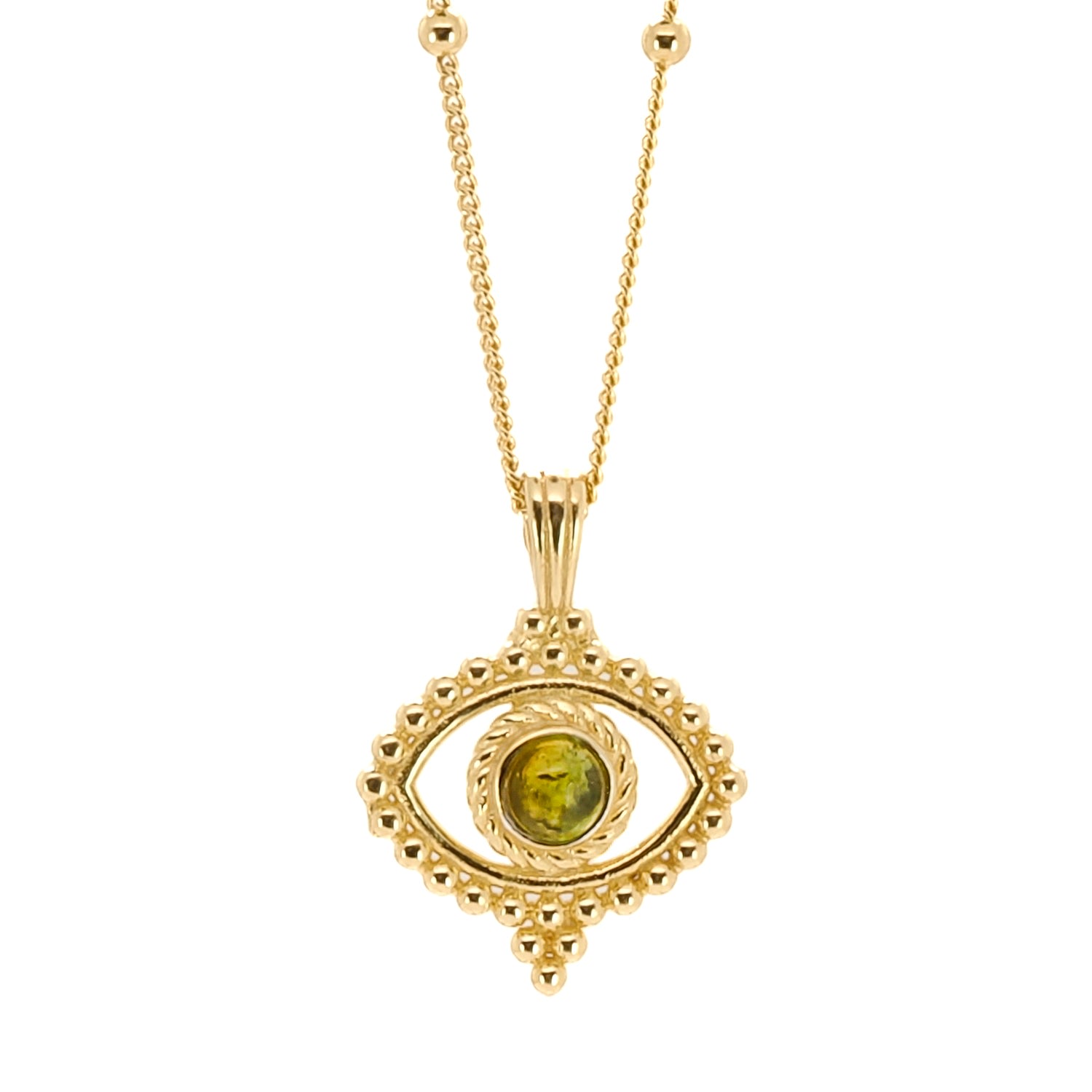 Tourmaline Evil Eye Pendant On A Stylish Gold Chain Necklace - Green