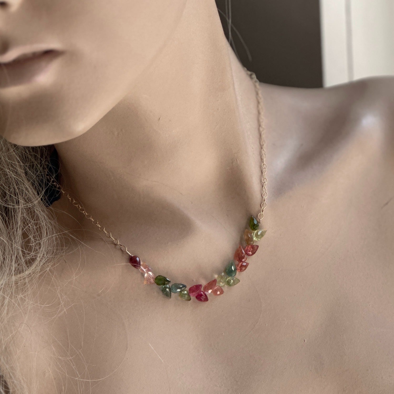 Tourmaline Leaf Gold Necklace