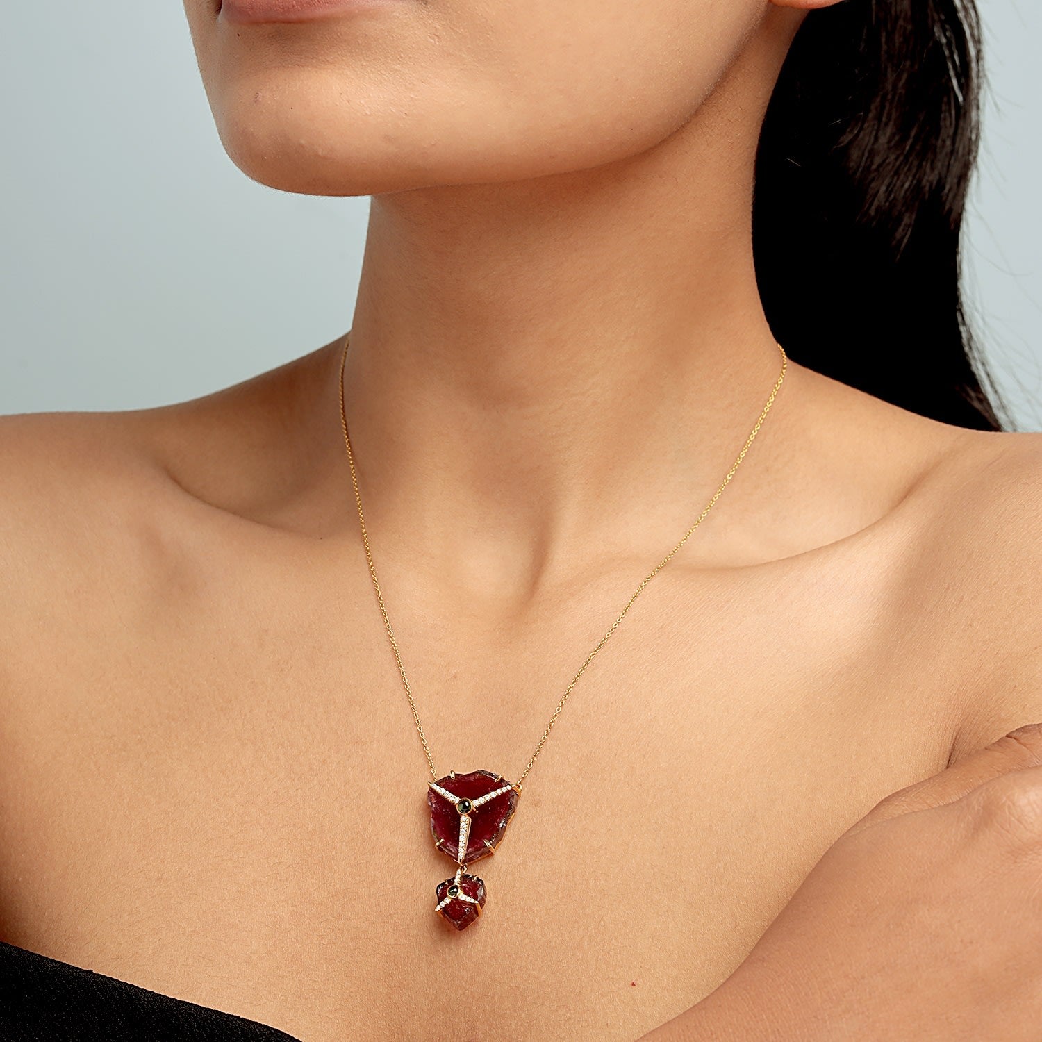 Tourmaline Melon & Pink Tourmaline Pave Diamond Choker Necklace In Gold