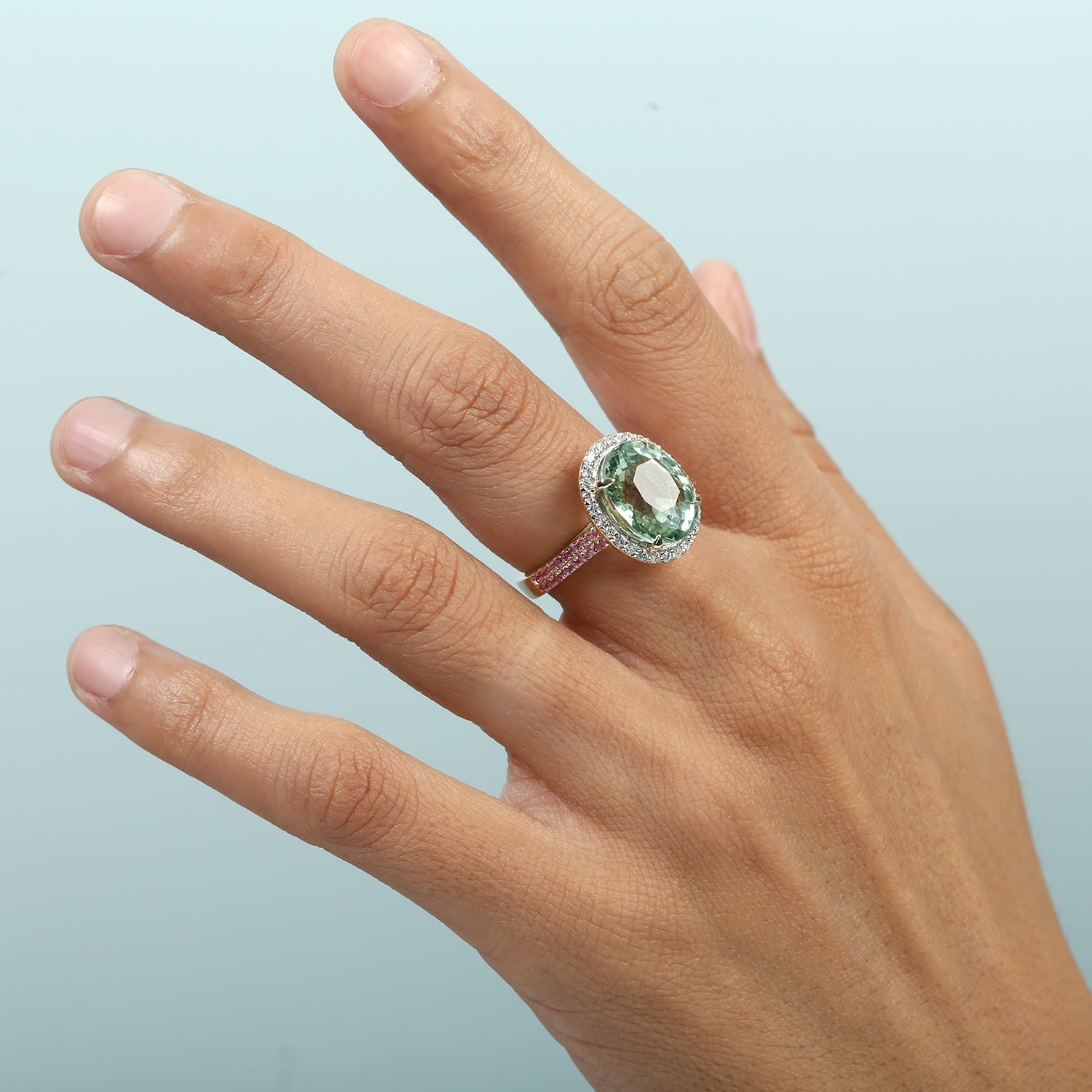 Tourmaline & Pink Sapphire Pave Diamond Cocktail Ring In Gold