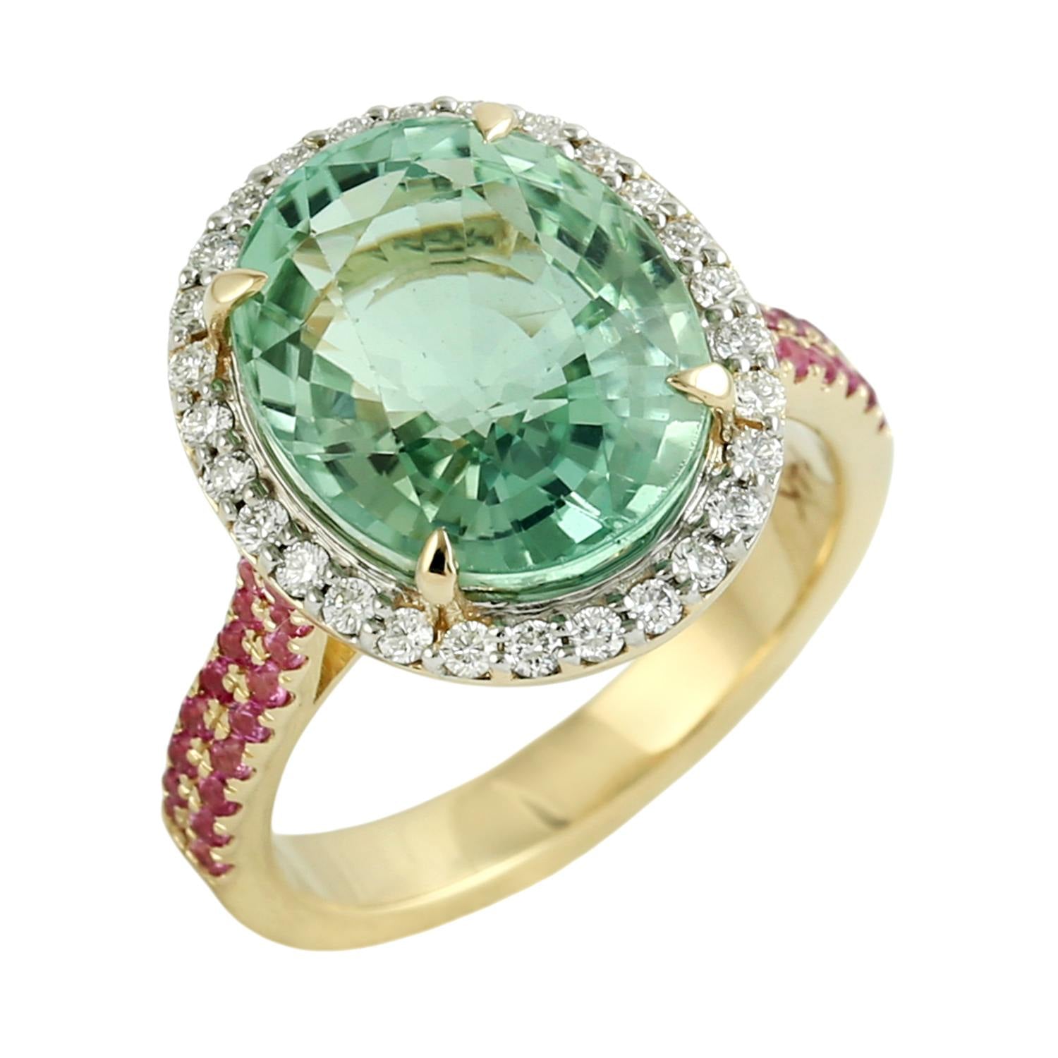 Tourmaline & Pink Sapphire Pave Diamond Cocktail Ring In Gold