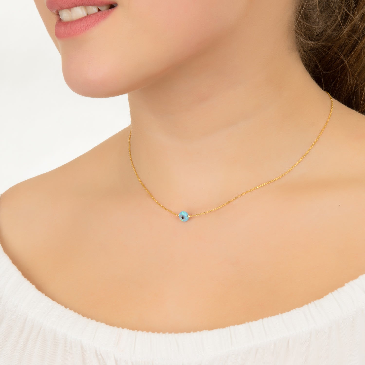 Evil Eye Mini Opalite Pendant Necklace Gold