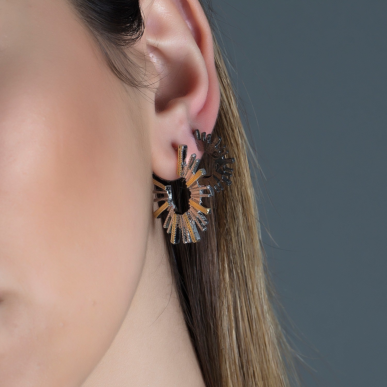 Large Gold Sun Hoop Earrings