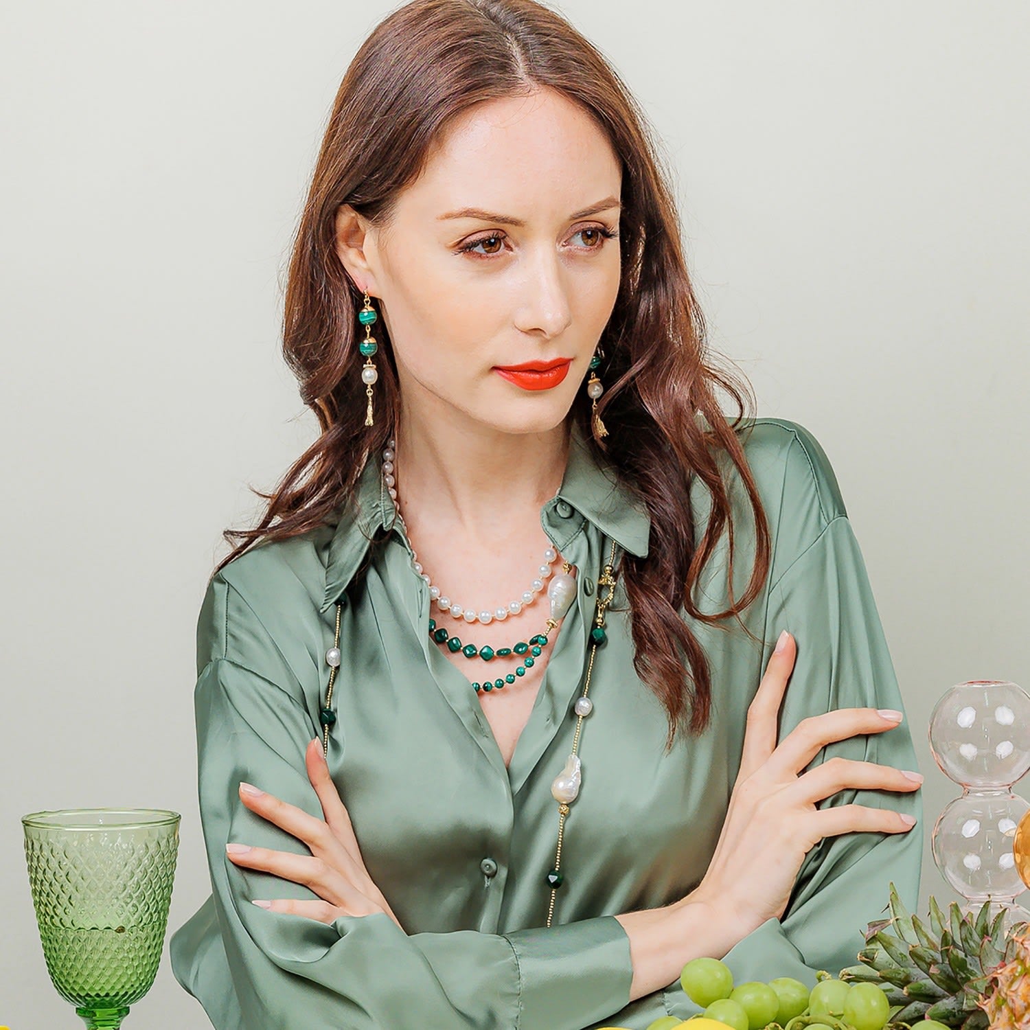 Elongated Malachite Earrings