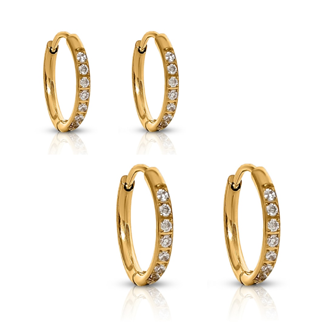 Transition Sleeper Huggie Hoops Gold Earrings Bundle Set