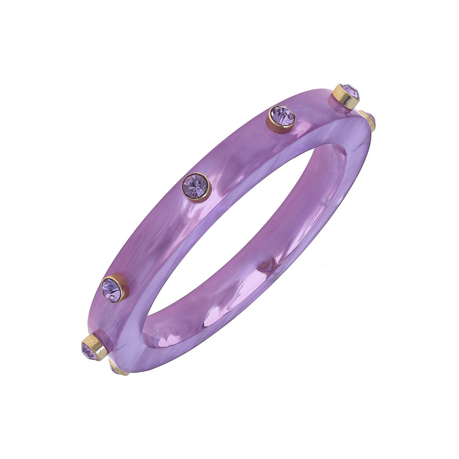 Translucent Lavender Bangle Adorned With Light Amethyst Crystal Stones