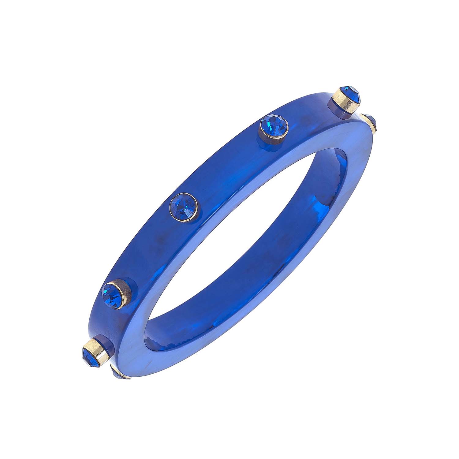 Translucent Navy Resin Bangle With Sapphire Faceted Stone Accents