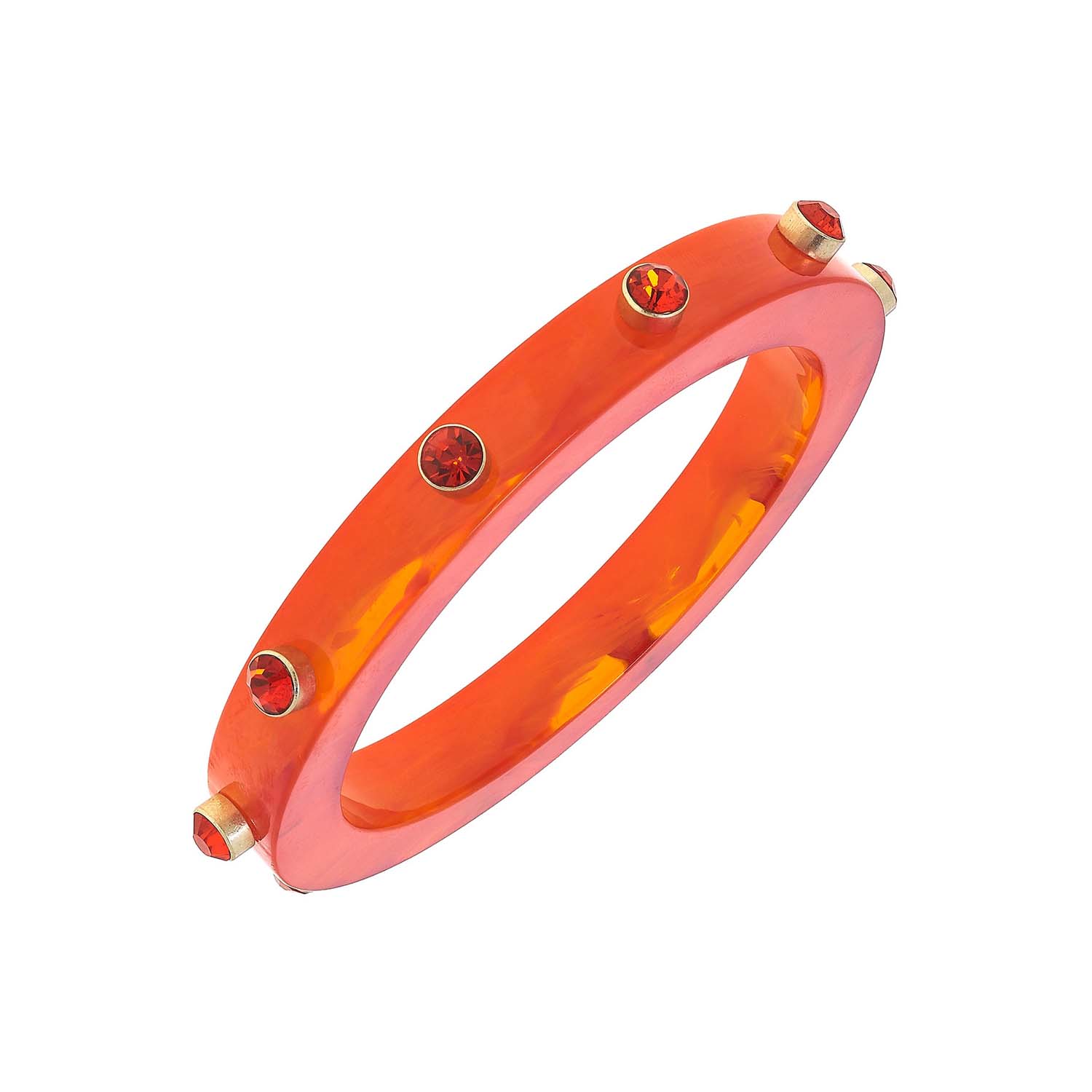 Translucent Orange Resin Bangle With Orange Faceted Stone Accents