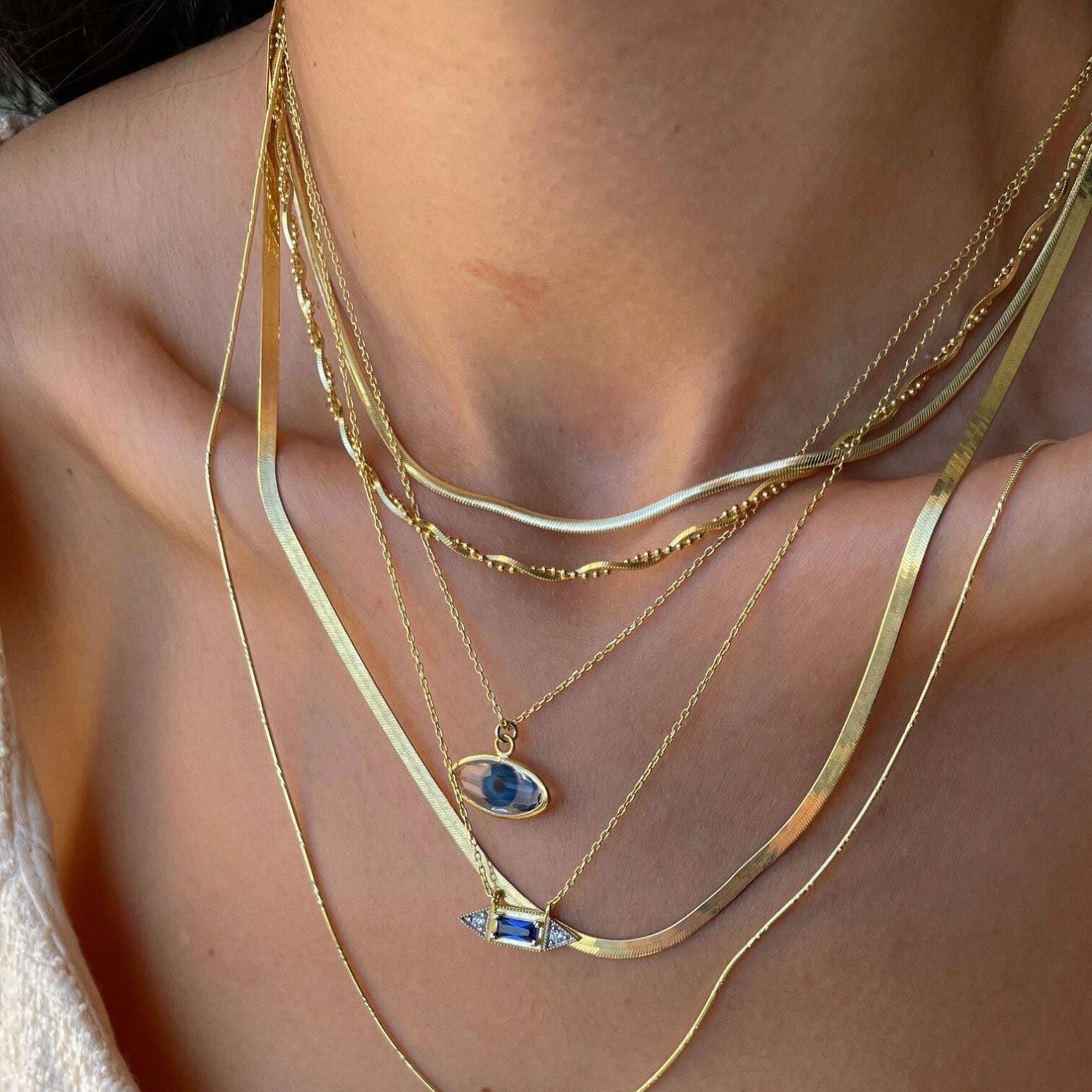 Transparent Glass Evil Eye Sterling Silver Necklace - Gold