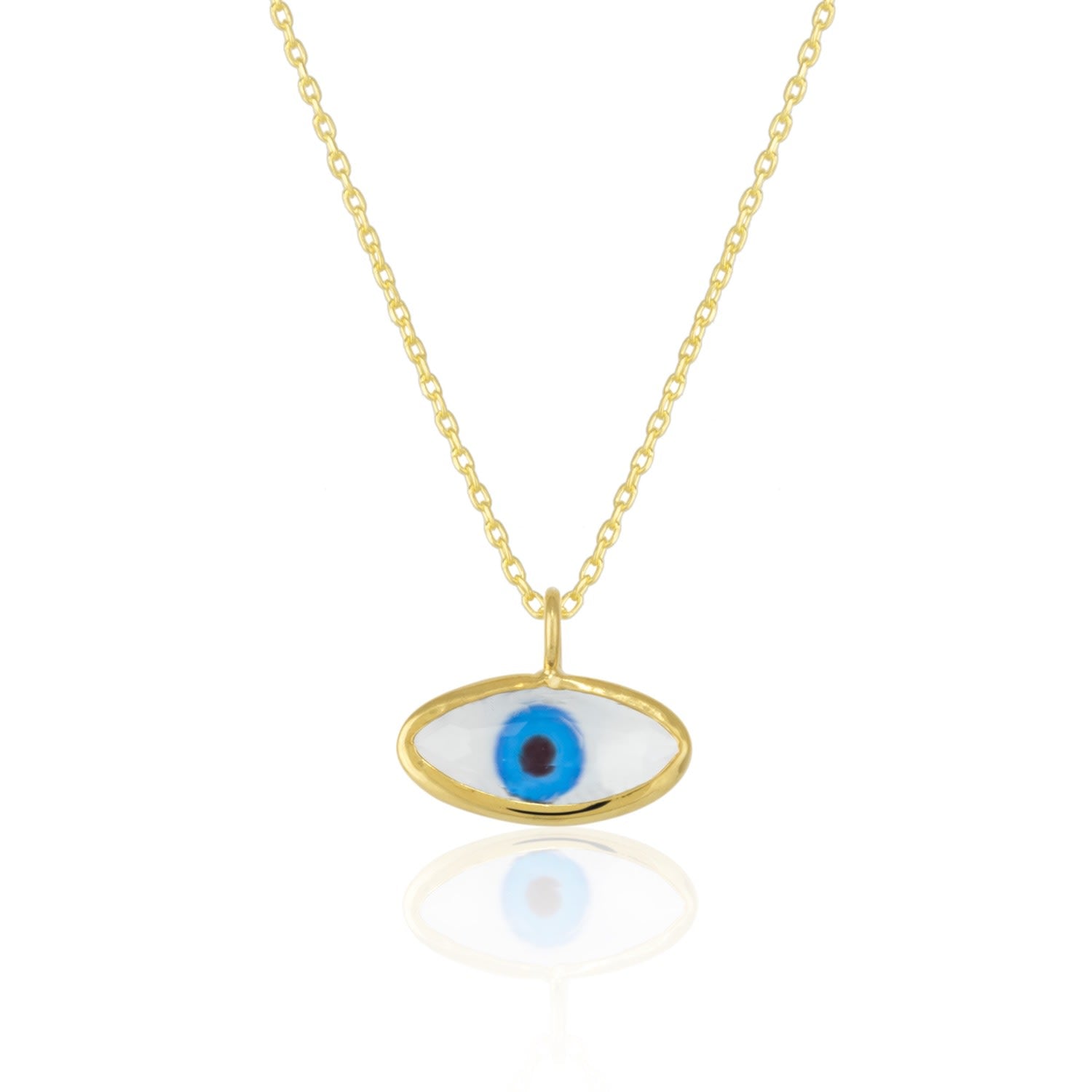 Transparent Glass Evil Eye Sterling Silver Necklace - Gold