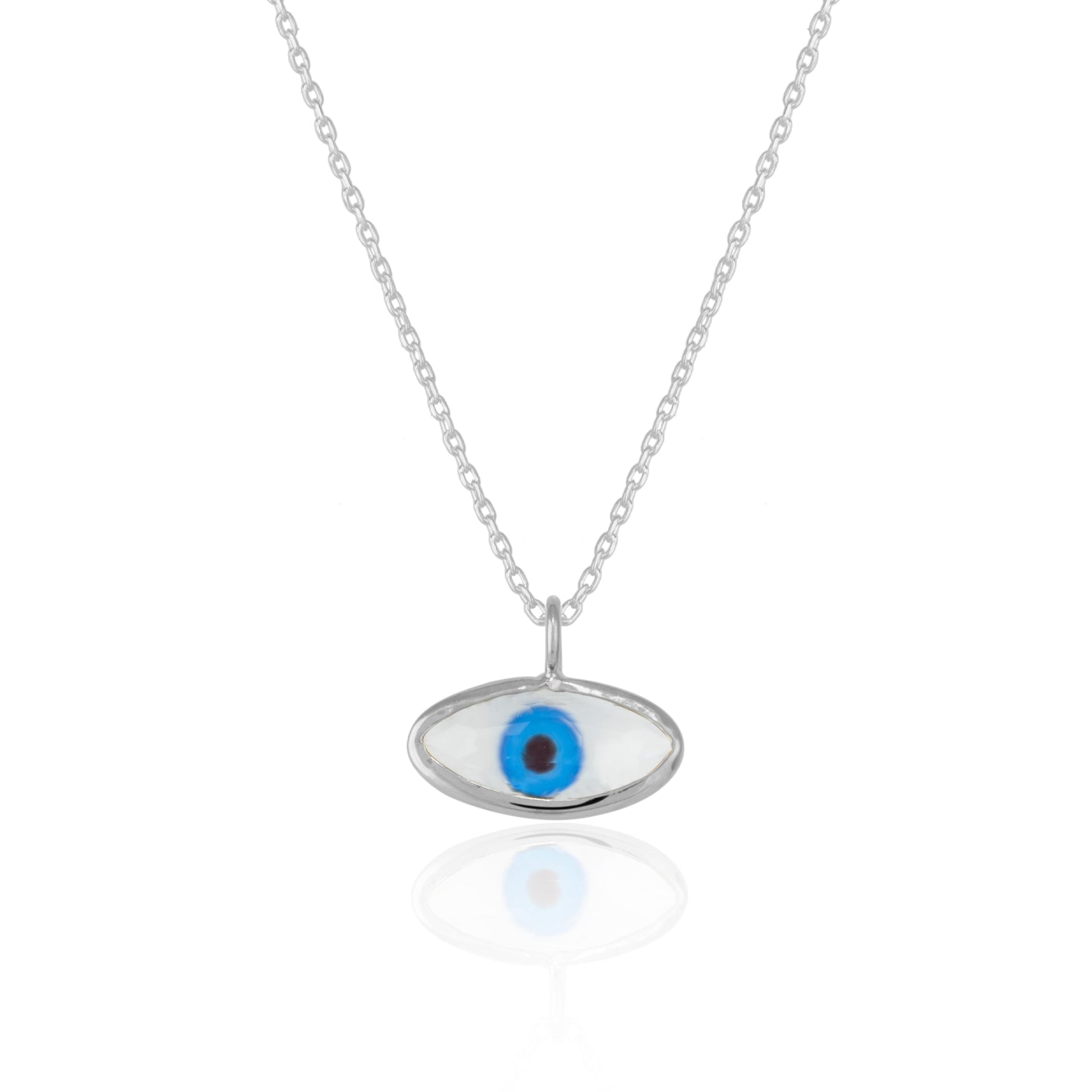 Transparent Glass Evil Eye Sterling Silver Necklace - Silver