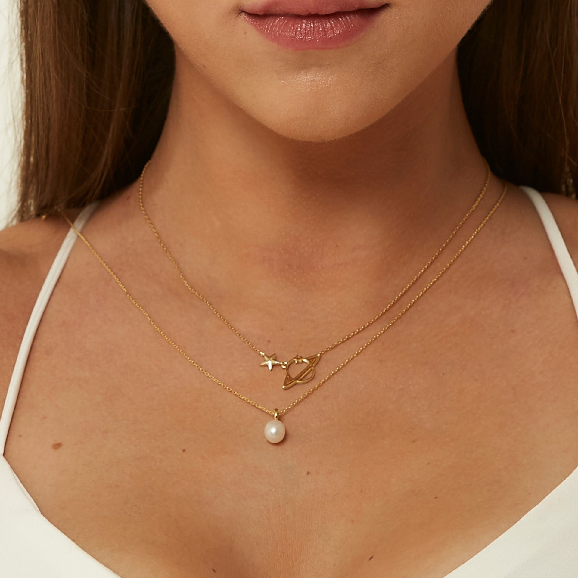 Treasures Baroque Seed Pearl & Saturn Pendant Sterling Silver Stacking Necklace Set - Silver