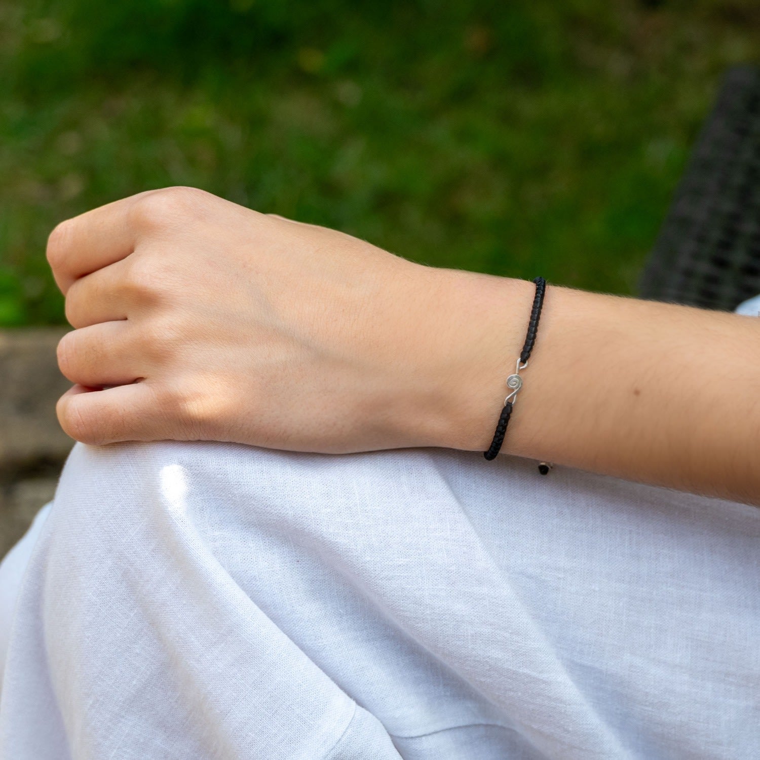 Treble Clef Women Bracelet - Handmade Black Rope & Sterling Silver - Melody