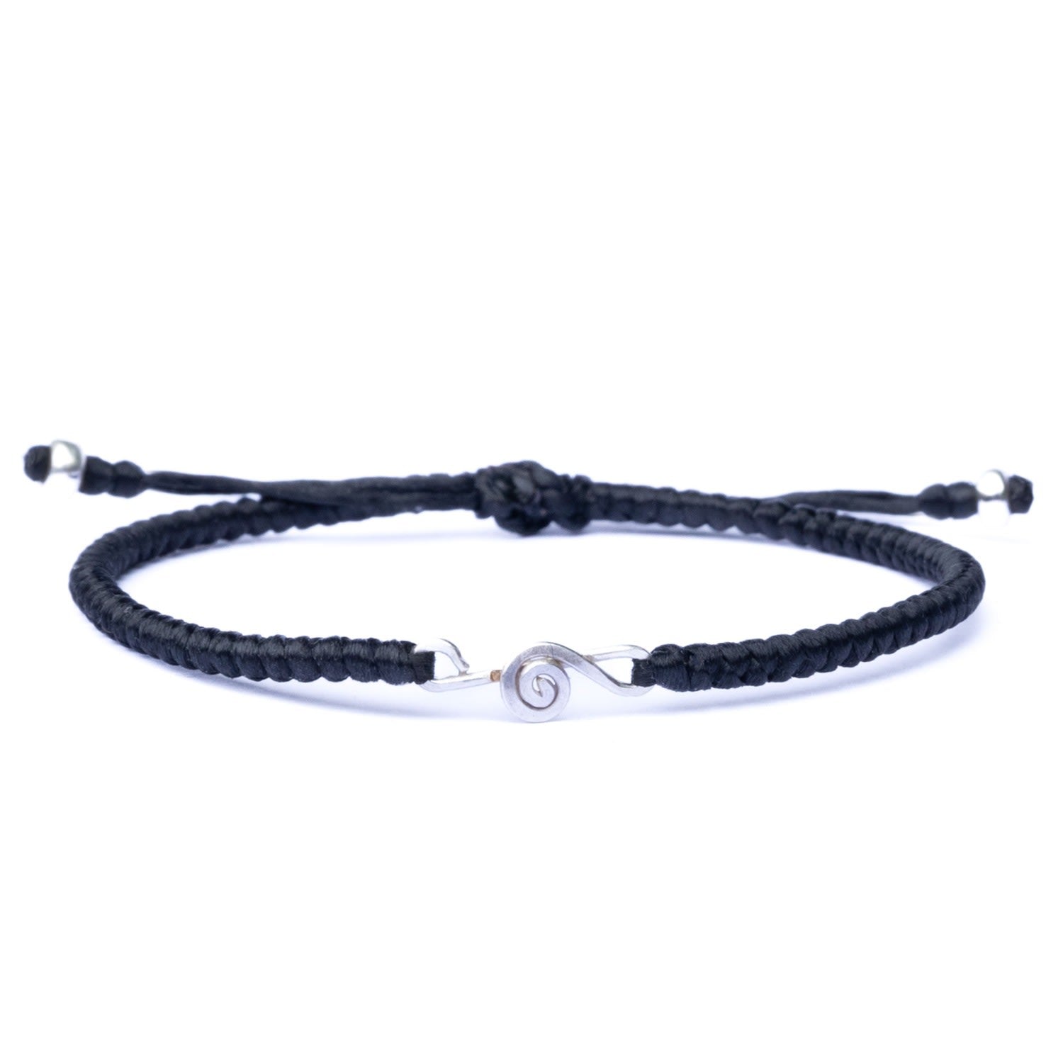 Treble Clef Women Bracelet - Handmade Black Rope & Sterling Silver - Melody