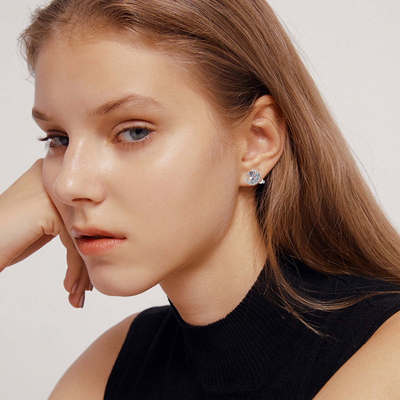 Sterling Silver Cubic Zirconia Tree Of Life & Celtic Knot & Moon Stud Earrings