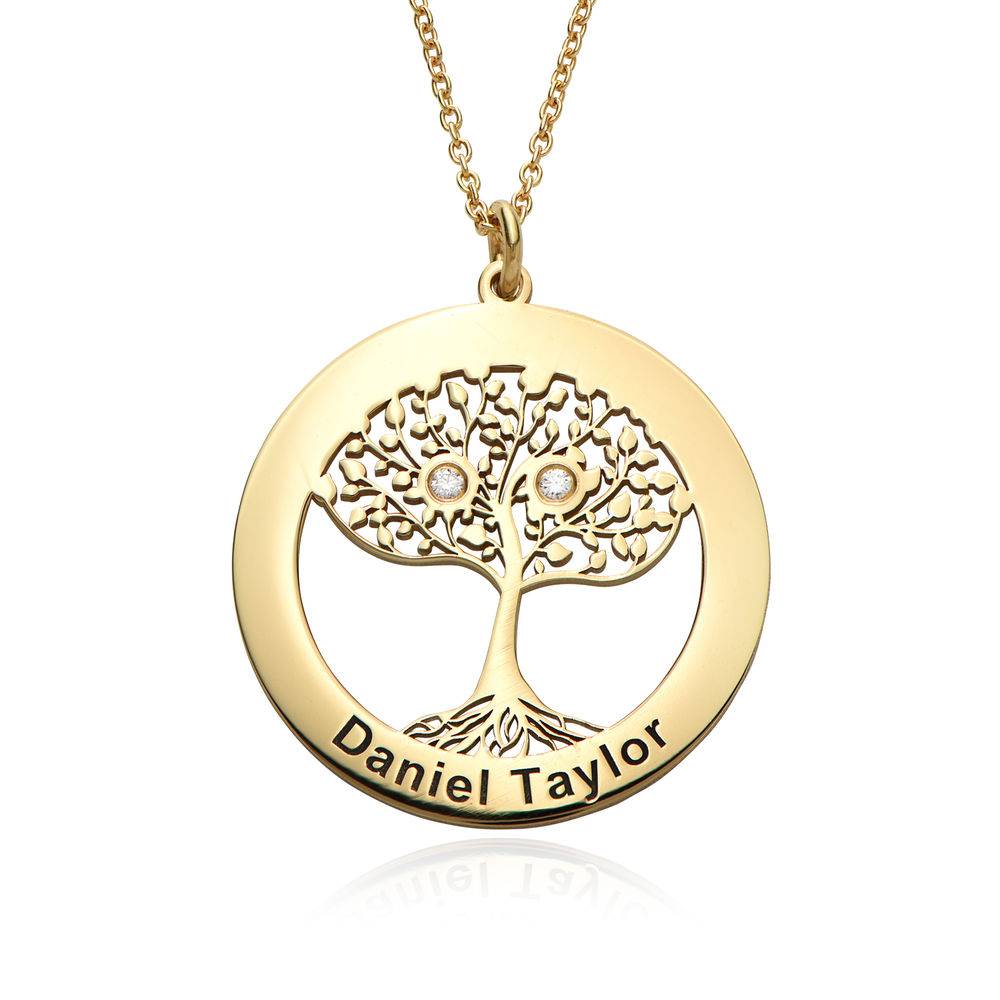 Circle Tree of Life Necklace with Diamonds in 18K Gold Plating